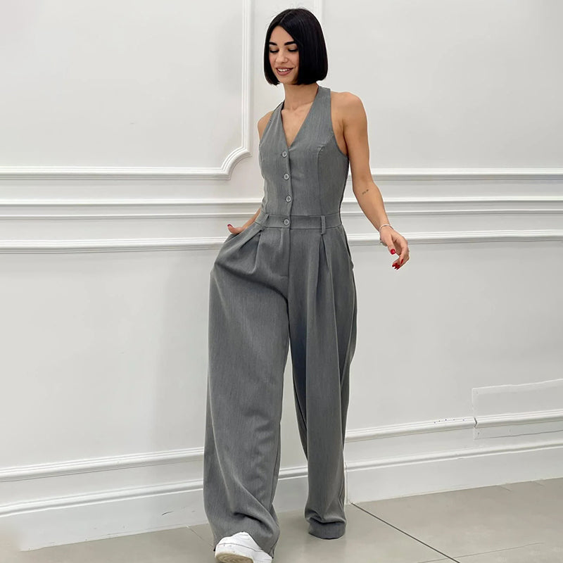 JULE | Mouwloze Jumpsuit met Wijde Pijpen