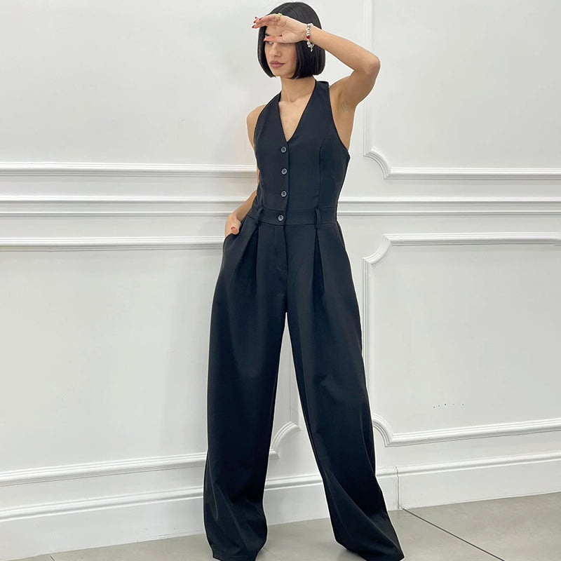 JULE | Mouwloze Jumpsuit met Wijde Pijpen