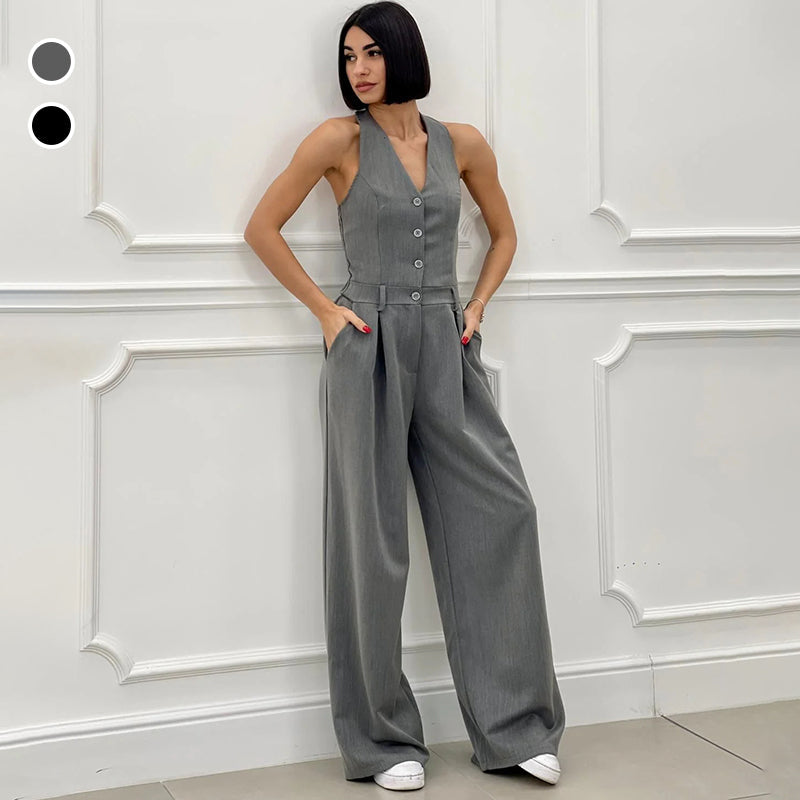 JULE | Mouwloze Jumpsuit met Wijde Pijpen