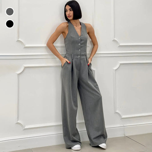 JULE | Mouwloze Jumpsuit met Wijde Pijpen