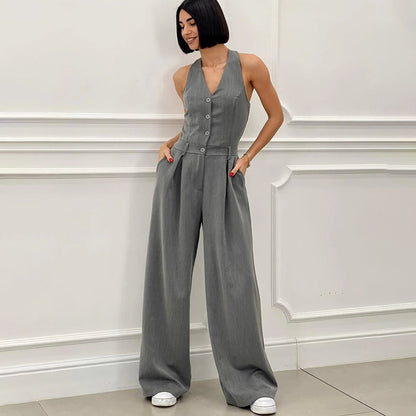 JULE | Mouwloze Jumpsuit met Wijde Pijpen